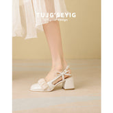 Atractivas sandalias de tacón grueso estilo hada para mujer